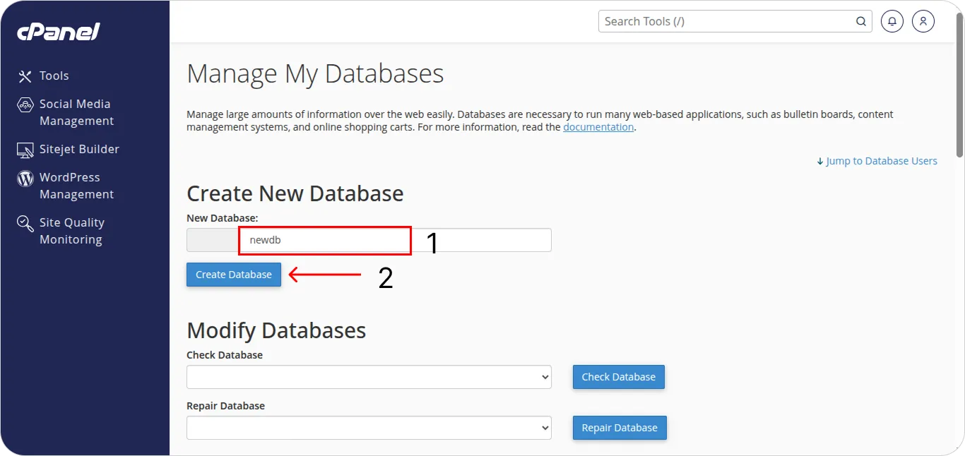 آموزش ساخت دیتابیس در cPanel برای وردپرس آموزش ساخت دیتابیس در cPanel برای وردپرس